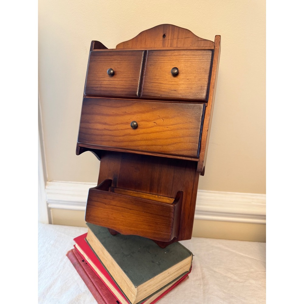 Vintage Rustic Wood Wall Mounted Organizer 3 Drawer Apothecary Chest Cottagecore